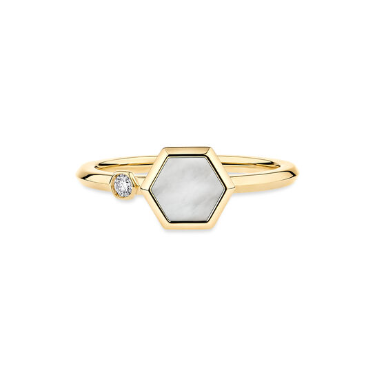 Front view of Birks Bee Chic ring featuring a luminous mother-of-pearl set in yellow gold image number 0